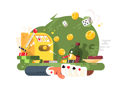 Gambling games card casino chance dice flat gambling game illustration jackpot kit8 vector win