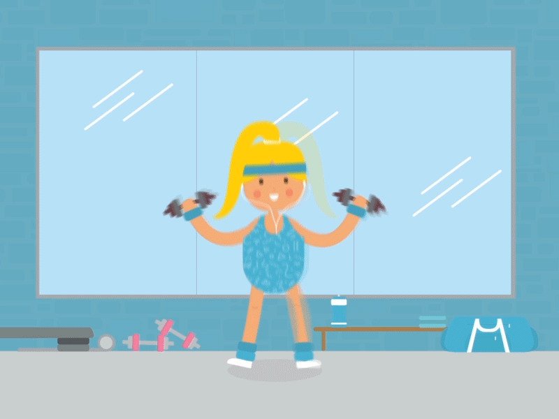 Working Hard 2d animation blonde character duik fitness flat gif gym illustration rigging work