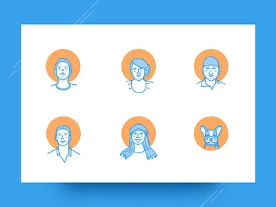 Secret Stache Team avatar crew developers frenchie illustration outline portrait staff team vector