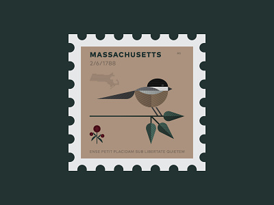 Massachusetts berries bird cranberries elm icon illustration leaves massachusetts stamp usa