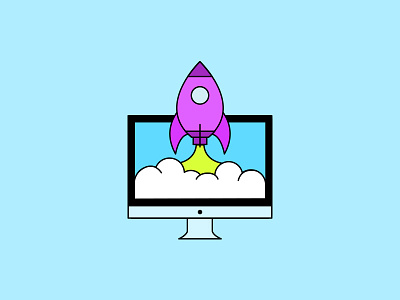 3... 2... 1... Blastoff! blastoff computer flat illustration imac rocket