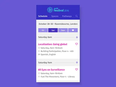 MozFest Schedule App app event mobile nonprofit open source ui ux