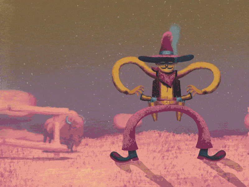 A cowboy's day buffalo cactus colors cowboy desert motion sun western