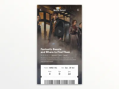 Movie App UI Design detail entertainment fantastic beasts film movie movies ticket ui ui design