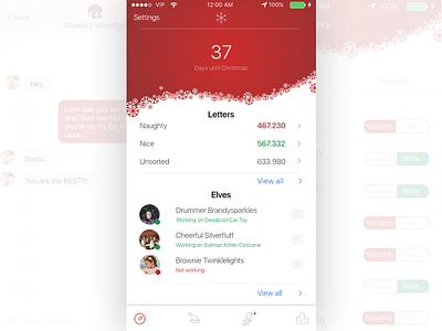 Santa christmas dashboard holiday ios iphone mobile ui season user interface ux