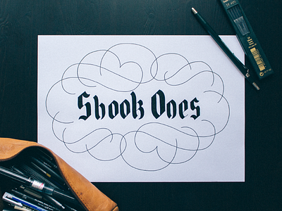 Shook Ones blackletter fraktur lettering logo swashes