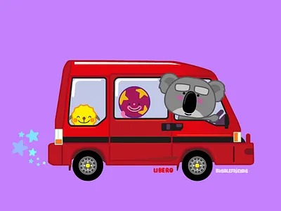 Libero Bubblefriends bubblefriends car cute illustration koala red subaru domingo subaru libero vector