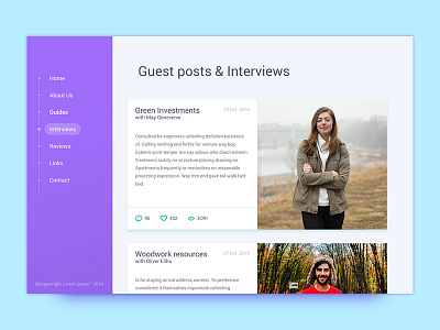 Interview page UI articles colorful menu photography posts sidebar ui kit website