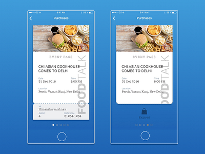 Post purchase screen for Food Talk Store clean coupon minimal pass redeem store ticket ui ux