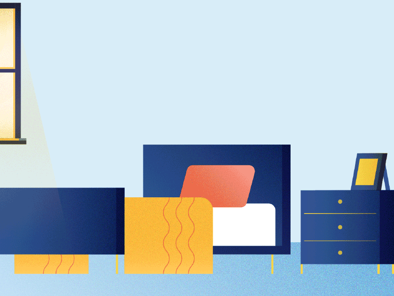 Day & Night bedroom blue day night retro salmon yellow