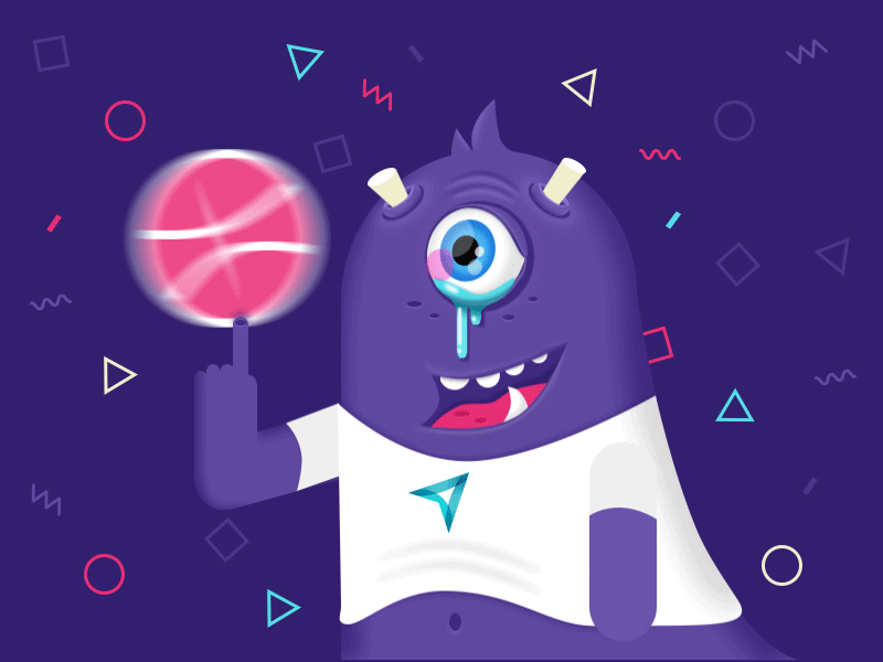 Hello dribble! animation ball eye first hello invite monster motion