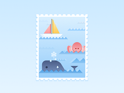 Sea Creatures Illustration artwork boat icons illustration illustrator octopus sea stamp wale wave waves