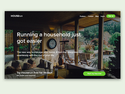 Houserun Landing page snippet green landing page shot ui web design