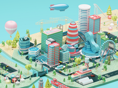 Divercity 3d c4d cinema4d city commercial illustration photoshop print vray