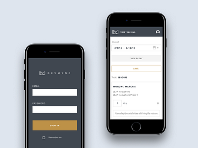 Devmynd Portal Mobile View flat design mobile mobile app timesheet timetracker timetracking