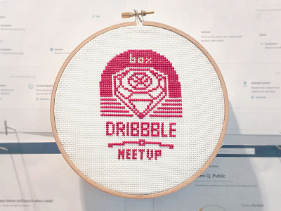 A Cross-Stitched Announcement: Box Dribbble Meetup! box cross stitch cross stitch dribbble meetup event logo meetup shopkick wealthfront