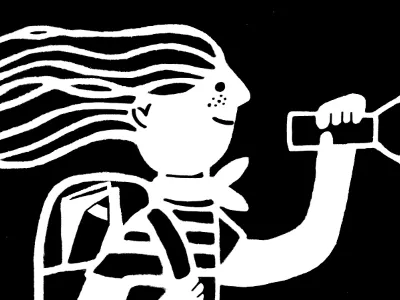 discovery adventure black childrens cute flashlight girl illustration journey line work