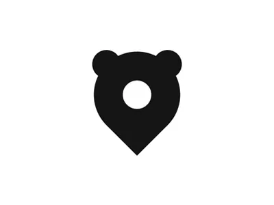 Bear pin pointer, logo design mark animals bear cub panda flat 2d geometric location logo logo design map pin pointer travel traveling travelling vector icon mark symbol wildlife wild life yogi boo boo zoo