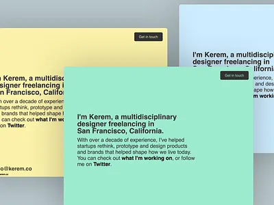 kerem.co 6.0 colors design hi mom interim landing one page pastel splash tachyons web