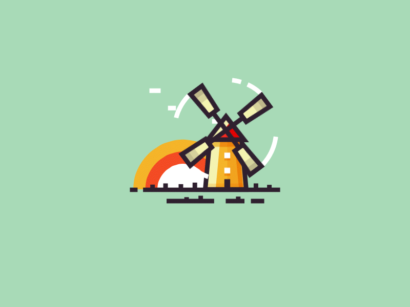 Windmill - motion design 2d animation gif landscape motion motion design nature outdoors sun sunrise ui windmill