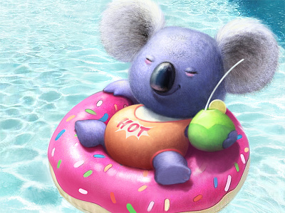 It's time for cocktail character design koala pool swim