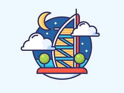 Icon of Dubai's Hotel arab building burj dubai east hotel icon illustration landmark middle night