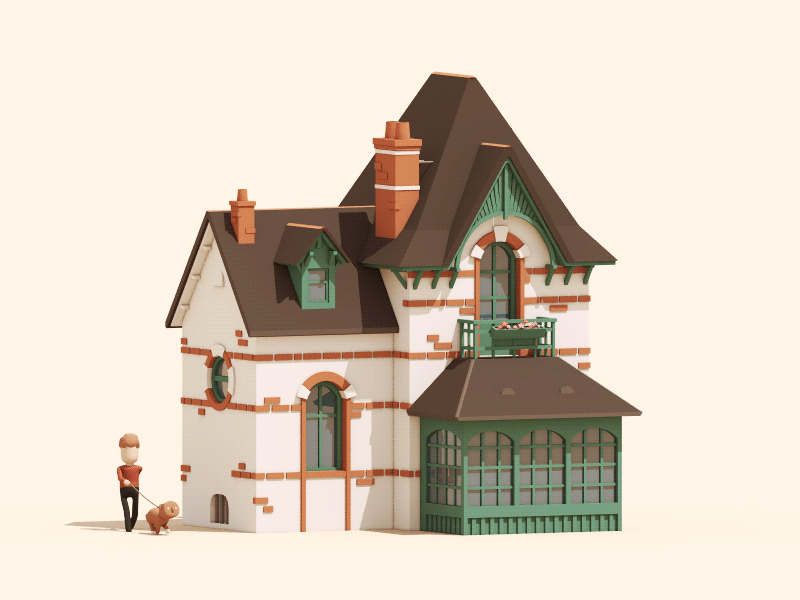 La Baule #1 + animation 1900 3d animation architecture building character dog france house illustration old