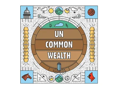 Uncommonwealth - color bourbon barrel cardinal fence gold horse kentucky landscape line art mountains state water wood