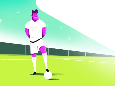 Football star ball character football grass green pitch purple soccer sport stadium