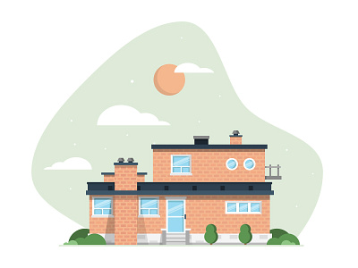 Retro City Home architecture cloud home house illustration mid century modern moon retro tree vector