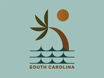 South Carolina beach icon illustration logo ocean palm tree south carolina waves
