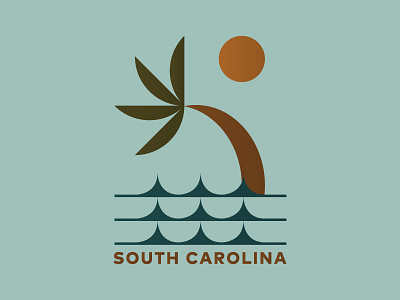 South Carolina beach icon illustration logo ocean palm tree south carolina waves