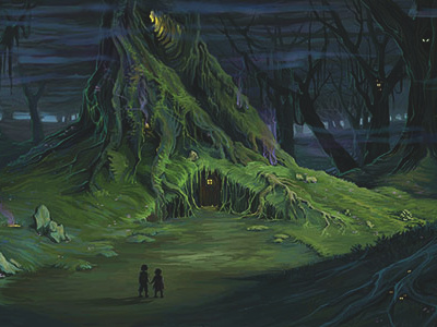 Old witch's lair forest illustration kids witch