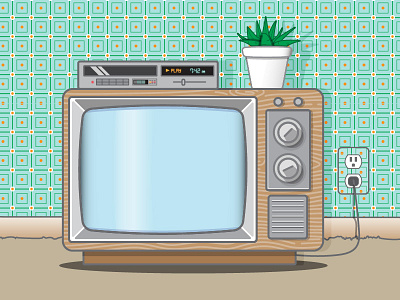 Boob Tube illustration old old school plant retro television tv vcr vector