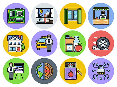 Unigrid Flat update city earth flat groceries icojam icons motherboard presentation taxi vector wheel