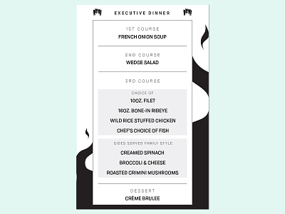 Executive Dinner Menu in house menu print restaurant special event