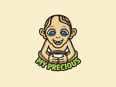 Gollum cartoon coffee daily life drink drinking enamel pin gollum smeagol illustration illustrative job environment joke fun funny lapel clothing lord of the ring movie character precious thing