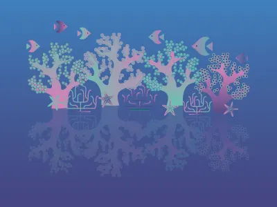 Hello Dribbble! aquatic coral coralreef fish illustration ocean reef sea starfish underwater water