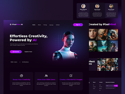 PixelMind AI Services Website ai dark design figma futuristic graphic design saas sci fi study case ui ux web3 website