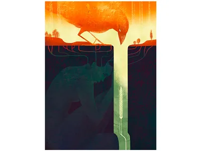 Global Warming. Editorial illustration article climat conceptual crops crow earth editorial field global graphic design hot illustration orange poster warming woman