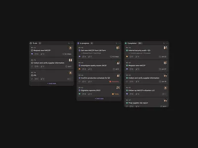 Kanban board (dark mode) board clean dark design enterprise figma interface kanban minimal mode modern product saas software startup theme ui user ux widget