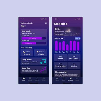 Daily UI Sleep Monitor App app dailyui design designcommunity sleepapp ui uidesign userinterface ux uxdesign