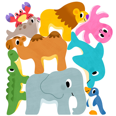 Stac-tastic animals! animals art cute illustration kidlit kids toddler toys vibrant