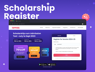 Scholarship Register gamefication landing page login offer signup ui