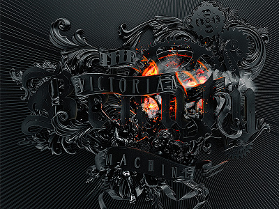 The Victorian Beauty Machine 3D 3d acanthus black gears light machine red steampunk victorian