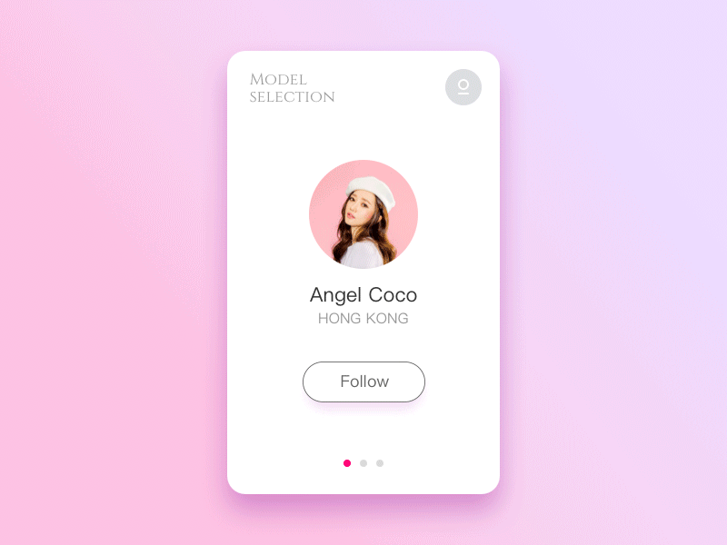 Model selection app illustrator model pink selection ui ux