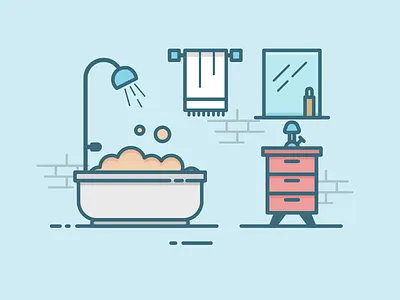Bathroom 100days bathroom blue daily flat interior lineart minimal outline room