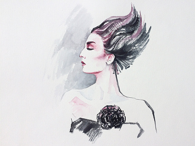 Fashion Portrait hand drawn illustration ink painting paper portrait sketch watercolor