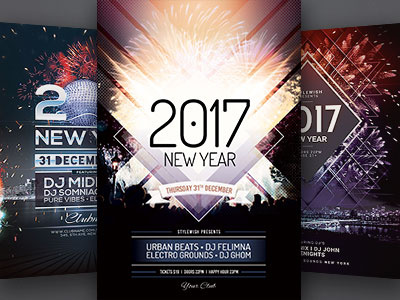 New Year Flyer Bundle Vol.02 abstract celebration city dark firework flyer graphic design modern new year night nye poster