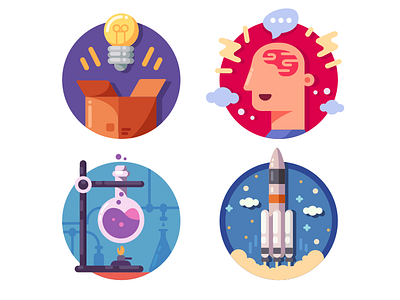 Innovative ideas icons creative development discovery flat illustration innovation kit8 science vector